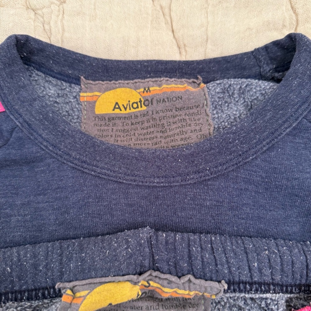 Aviator Nation Bolt Cropped Classic Crewneck & Stripe Sweatpants Set Navy - Picture 8 of 9